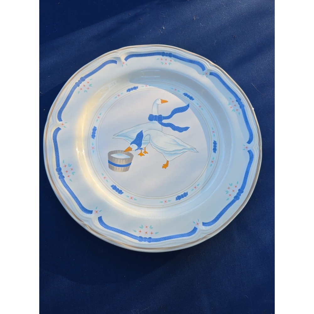 Vtg Country Blue Ribbon GOOSE SERVING PLATE 12.25" Newcor Cottagecore Platter 87